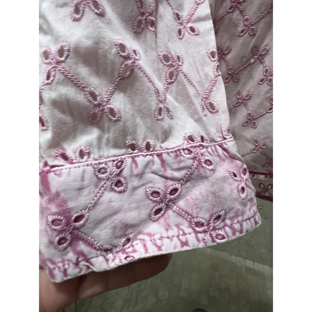 Dylan Oversized Western Sheer Shirt Pink Cotton Eyelet Pearl Snap XL